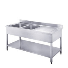 Commercial  Kitchen Stainless Steel Double Sink  with Cupboards